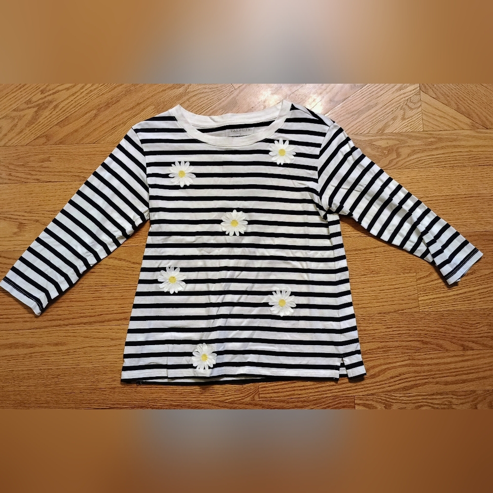 Talbots Striped Daisy 3/4 Sleeve Crew‎ Neck Top Women's Size Small